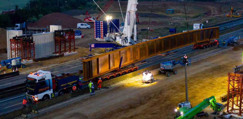 Nighttime transport of steel girder by Collett